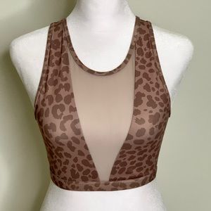 VARLEY elegant mesh v-neck leopard print bra top